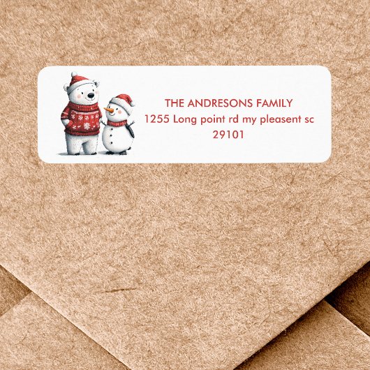 レッドウィンターベア&雪だるま | 冬のワンダーランド ラベル