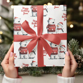 レッドウィンターベア&雪だるま | 冬 ラッピングペーパー