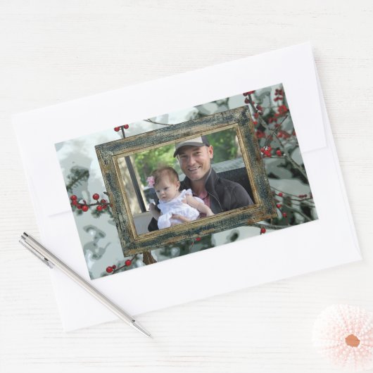 レッドウィンターベリーのクリスマスホリデーシール 長方形シール (封筒)