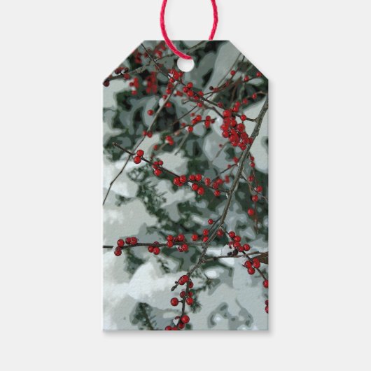 レッドウィンターベリークリスマスホリデーギフトラベル ギフトタグ (正面)