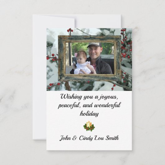 レッドウィンターベリークリスマスホリデーフラットカード (正面)