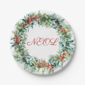 レッドウィンターベリークリスマスリース紙プレート ペーパープレート (正面)