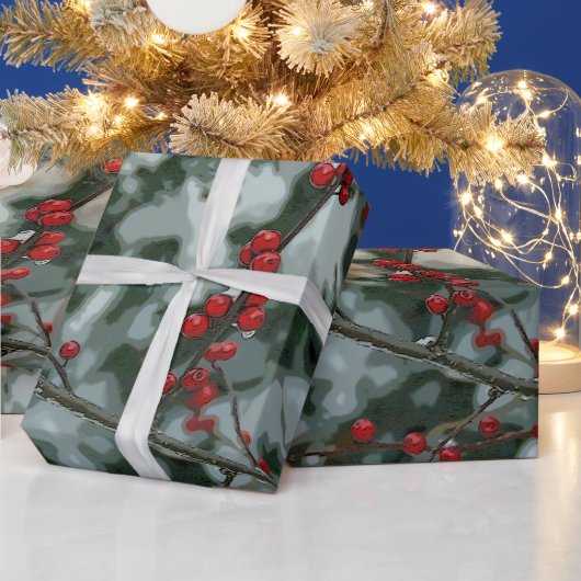 レッドウィンターベリーズホリデーラッピング紙 ラッピングペーパー (クリスマス)