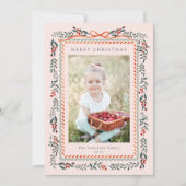 レッドウィンターベリーフレームクリスマス2フォト赤面ピンク シーズンカード (正面)