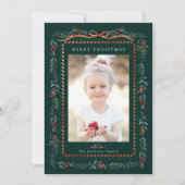レッドウィンターベリーフレームグリーンクリスマスフォト シーズンカード (正面)
