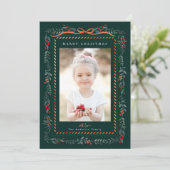 レッドウィンターベリーフレームグリーンクリスマスフォト シーズンカード (スタンド正面)