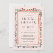 レッドウィンターベリーフレームブライダルシャワーピンク 招待状 (正面)