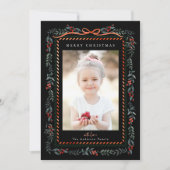 レッドウィンターベリーフレームブラッククリスマスフォト シーズンカード (正面)