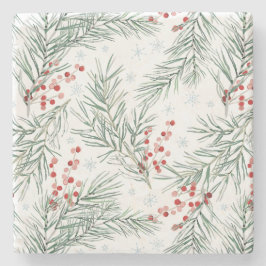 レッドウィンターベリーボタニカルクリスマス ストーンコースター