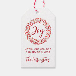 レッドウィンターベリーリース。水彩クリスマス ギフトタグ