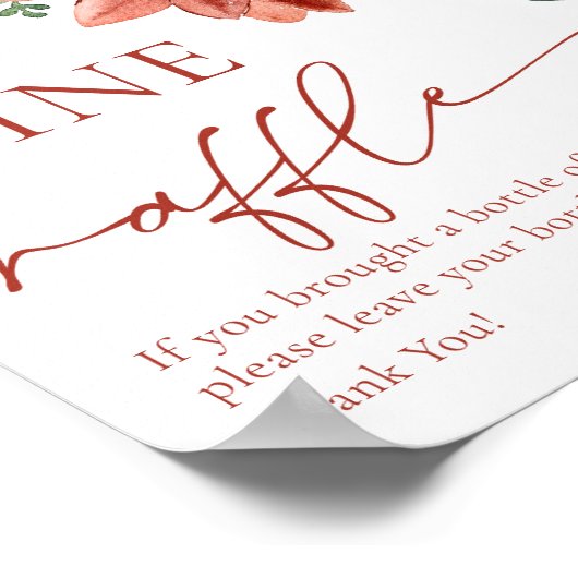 レッドウィンターワインラッフルブライダルシャワーゲームサイン ポスター (角)