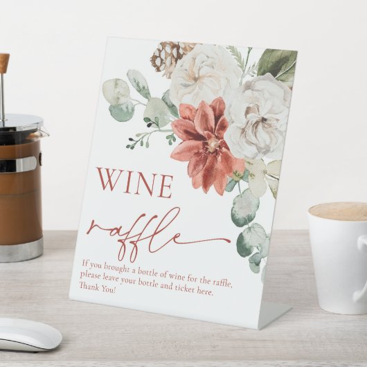 レッドウィンターワインラッフルブライダルシャワーゲームサイン 台座サイン (インサイチュ)