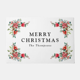 レッドウィンター花模様ズホリデイ ドアマット