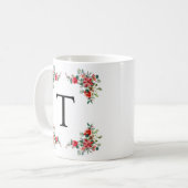 レッドウィンター花模様モノグラム コーヒーマグカップ (正面左)
