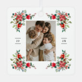 レッドウィンター花模様写真 メタルオーナメント (正面)