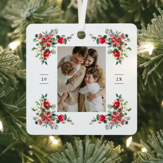 レッドウィンター花模様写真 メタルオーナメント (インサイチュ)