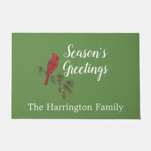 レッドウィンター（鳥）ショウジョウコウカンチョウ パーソナライズされた ドアマット (正面)