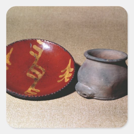 レッドウェアカップとディッシュ、c.1780 スクエアシール (正面)