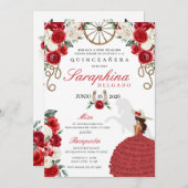 レッドウェスタン女性のカーボーイロープ&バラクインセアニラ 招待状 (正面/裏面)