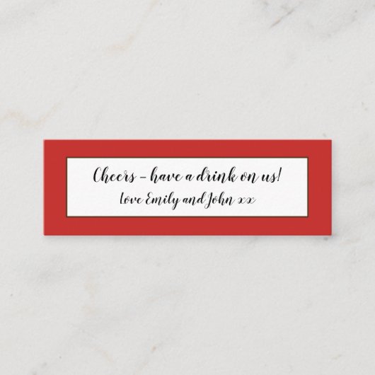 レッドウェディングレセプションドリンクチケット スキニー名刺 (正面)