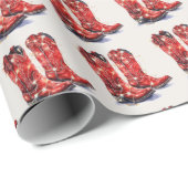 レッドウエスタンカウボーイブーツクリスマス ラッピングペーパー (ロールコーナー)