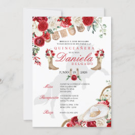 レッドウエスタンブーツ&バラパペルピカドキンセアニラ 招待状