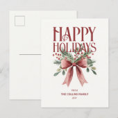 レッドウォーエレガントターカラーボウハッピーホリ素朴ーズ シーズンポストカード (正面/裏面)