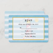 レッドウォーストライプのターカラーライトハウスウェディングRSVP 出欠カード (正面/裏面)