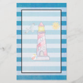 レッドウォーストライプのターカラーライトハウスオンブルーストライプホテル 便箋 (正面)