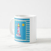 レッドウォーストライプのターカラーライトハウスカスタム コーヒーマグカップ (正面左)