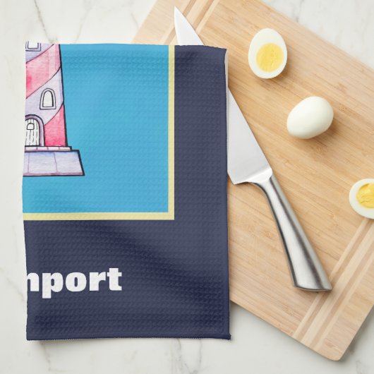 レッドウォーストライプのターカラーライトハウスパーソナライズされた キッチンタオル (四つ折り)