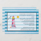 レッドウォーストライプのターカラーライトハウス結婚ズ 招待状 (正面/裏面)