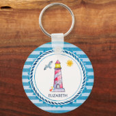 レッドウォーストライプのターカラーライトハウス キーホルダー (正面)