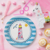 レッドウォーストライプのターカラーライトハウス ペーパープレート (パーティー)