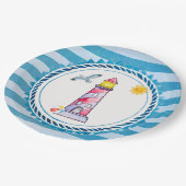 レッドウォーストライプのターカラーライトハウス ペーパープレート (アングル)