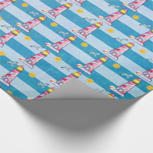 レッドウォーストライプのターカラーライトハウス ラッピングペーパー (コーナー)