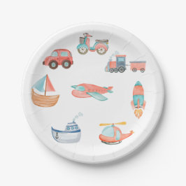 レッドウォーターの色の輸送少年の誕生日パーティー ペーパープレート