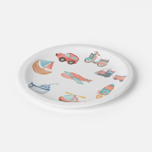 レッドウォーターの色の輸送少年の誕生日パーティー ペーパープレート (アングル)