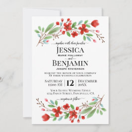 レッドウォーターエレガントカラー咲きボホシック結婚ズ 招待状