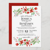 レッドウォーターエレガントカラー咲きボホシック結婚ズ 招待状 (正面/裏面)