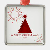 レッドウォーターカラークリスマスツリーテンプレート メタルオーナメント (正面)