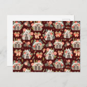 レッドウォーターカラークリスマスハウスシームレスパターン ポストカード (正面/裏面)