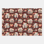 レッドウォーターカラークリスマスハウスシームレスパターン ラッピングペーパーシート (正面3)