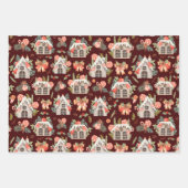 レッドウォーターカラークリスマスハウスシームレスパターン ラッピングペーパーシート (正面2)