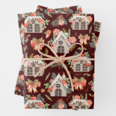 レッドウォーターカラークリスマスハウスシームレスパターン ラッピングペーパーシート (インサイチュ)