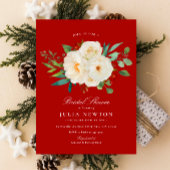 レッドウォーターカラークリスマスフローラブライダルシャワー 招待状