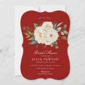 レッドウォーターカラークリスマスフローラブライダルシャワー 招待状 (正面)