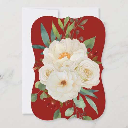 レッドウォーターカラークリスマスフローラブライダルシャワー 招待状 (裏面)