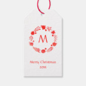 レッドウォーターカラークリスマスリース ギフトタグ (正面)