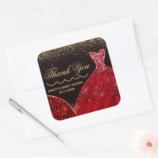 レッドウォーターカラーグリッタードレススウィート16 スクエアシール (封筒)